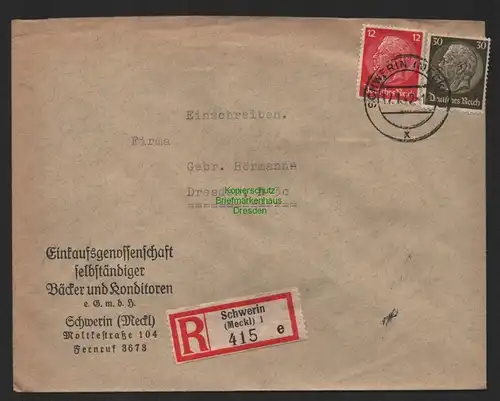 B9725 R-Brief Gebr. Hörmann A.-G. Schwerin (Meckl) 1 1942 Einkaufsgenossenschaft