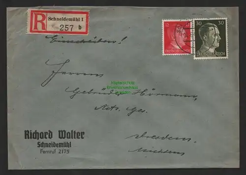 B9711 R-Brief Gebr. Hörmann A.-G. Schneidemühl 1 b 257  Richard Walter 1943