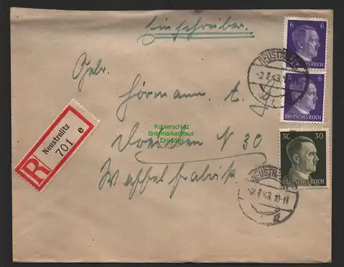 B9623 R-Brief Gebr. Hörmann A.-G. Neustrelitz e  1943