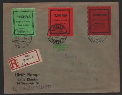 B9959 Brief Deutsches Reich Inflation Lokalausgabe Halle Saale Vignetten 18.9.23