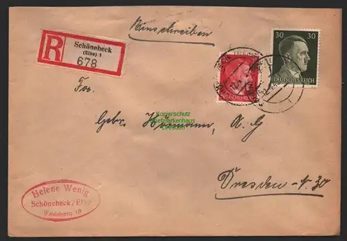 B9714 R-Brief Gebr. Hörmann A.-G. Schönebeck (Elbe) 1 Helene Wenig  1943