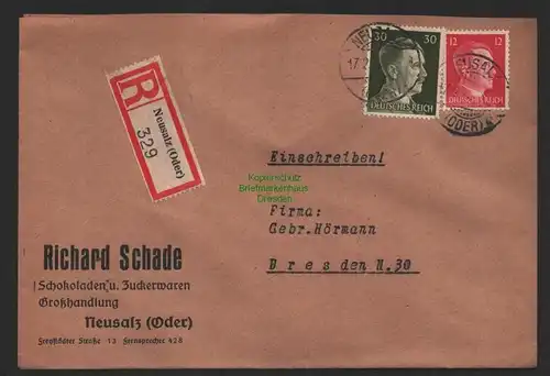 B9614 R-Brief Gebr. Hörmann A.-G. Neusalz Oder Richard Schade 1943 Schokoladen-