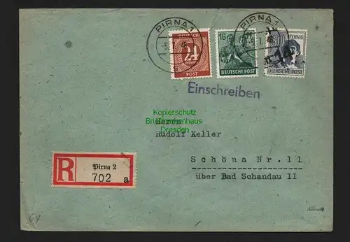 h4178 SBZ Bezirkshandstempel Bezirk 14 R-Brief Hohnstein 80 Pfg. Pirna Schöna