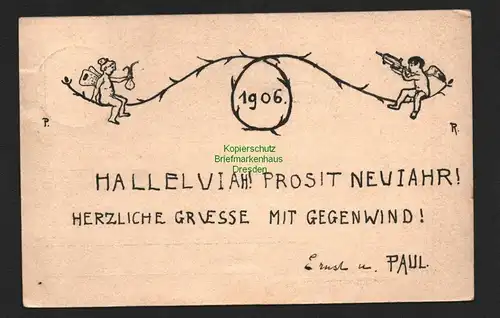 136936 AK Breslau 1905 Hallelujah Prosit Neujahr 1906 … mit Gegenwind