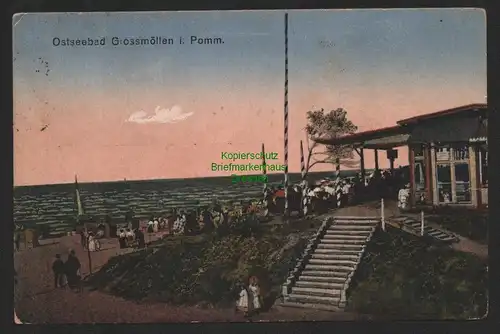 144755 AK Großmöllen i. Pomm. Bez. Köslin 1921 Strandpavillon Gaststätte