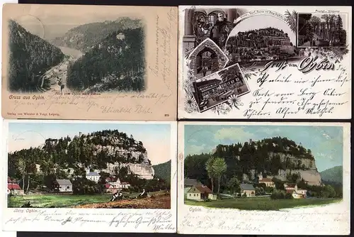 78188 4 AK Oybin Litho Kirche Dorf Ruine Berg Mönch Kreuzgang 1900 1907 1902