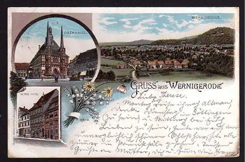 78416 AK Litho Wernigerode Rathaus Altes Haus 1897