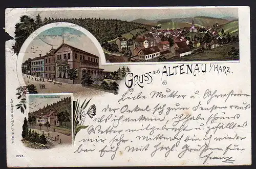 78410 AK Altenau Harz Litho Villa Rammelsberg Hotel 1897