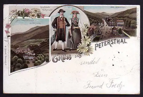 78464 AK Bad Peterstal Litho 1898 Bad Freyersbach Renchthaler Volkstracht