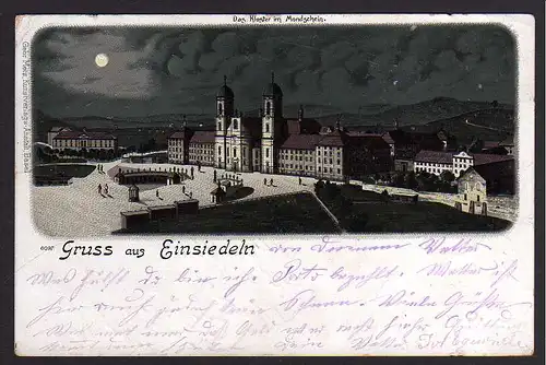 78318 AK Einsiedeln Schwyz Kloster im Mondschein Litho 1903