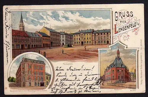 79474 AK Lengenfeld Vogtland Litho 1903 Postamt Gardinen Fabrik Baumgärtel