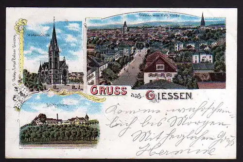79081 AK Gießen Giessen Litho 1898 Kirche Stadt Bahnpost