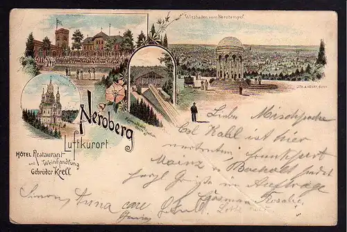 78458 AK Wiesbaden Neroberg 1896 Litho Griech. Kapelle Restaurant Weinhandlung