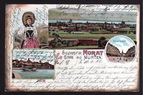 88219 AK Murten Morat 1902 Frau in Tracht Litho