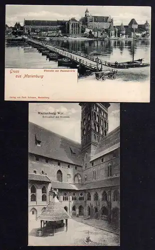 92458 2 AK Marienburg Westpreußen Pontonbrücke Schlosshof Brunnen um 1900 1910
