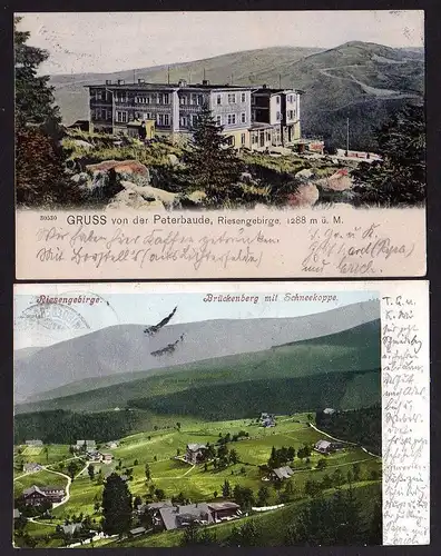 91973 2 AK Riesengebirge Peterbaude 1906 Brückenberg Schneekoppe 1906