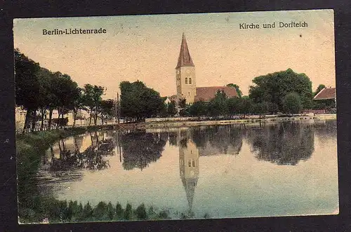 92276 AK Berlin Lichtenrade Kirche und Dorfteich 1920 Verlag Goldiner