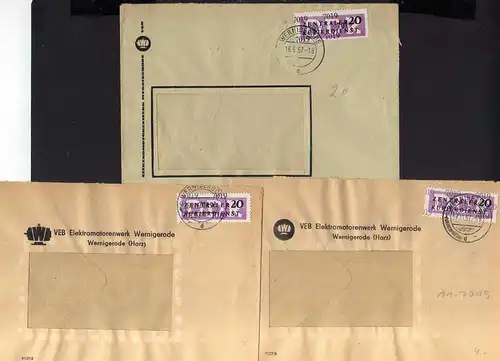 B2483 3x Brief DDR ZKD 11 7019 1957 VEB Elektromotorenwerk Wernigerode nach