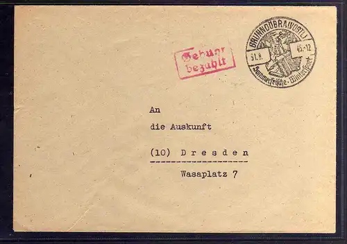 B290 SBZ Brief Gebühr bezahlt 1945 Brunndöbra Vogtl.