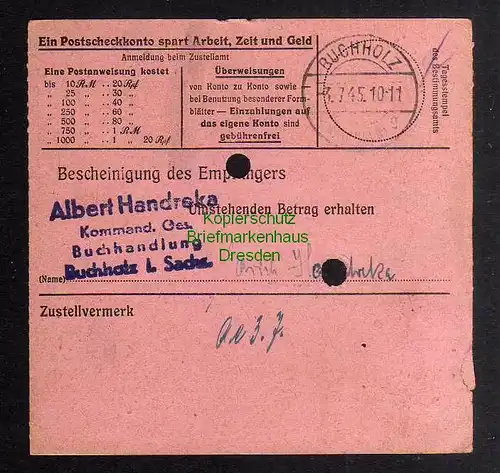 B3030 Sächsische Schwärzung 1945 Postanweisung 41 Ehrenfriedersdorf - Buchholz