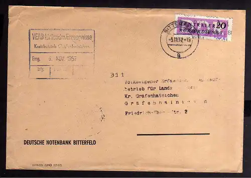 B2510 Brief DDR ZKD 15 8004 + Entwertet 1957 Deutsche Notenbank Bitterfeld nach
