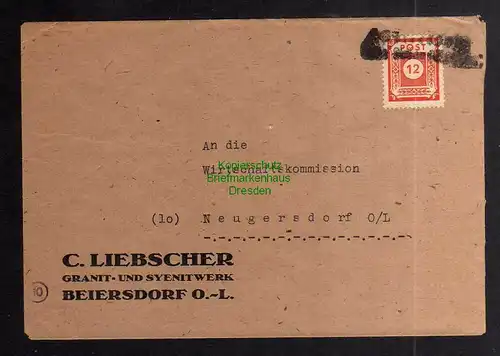 B3406 Brief Ostsachsen 60a 1946 Notstempel Beiersdorf über Löbau