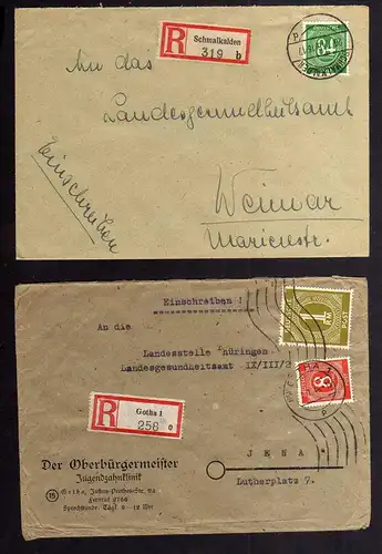 B2612 5 Briefe SBZ Eiinschreiben Schmalkalden Gotha Finsterwalde Blankenburg