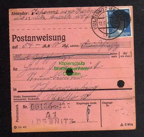 B3001 Sächsische Schwärzung 1945 Postanweisung 41 Lössnitz Erzg. 12.7. Schwarzen
