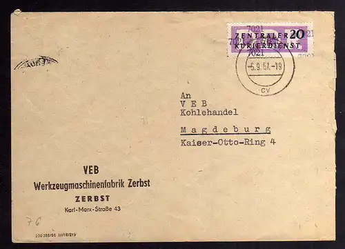 B2489 Brief DDR ZKD 11 7021 1957 VEB Werkzeugmaschinen Zerbst nach Magdeburg