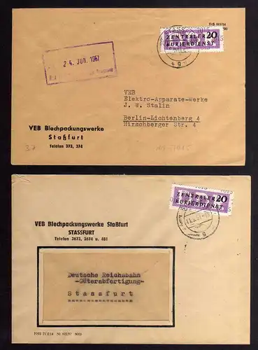 B2474 2x Brief DDR ZKD 11 7015 1957 VEB Blechverpackungswerke Staßfurt n. Berlin