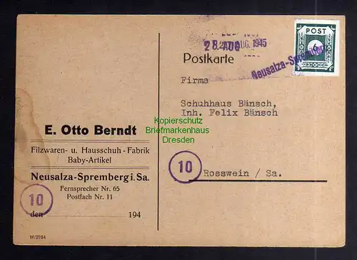 B3421 Postkarte Ostsachsen 43 BIIb 1945 Notstempel Neusalza Spremberg n Rosswein