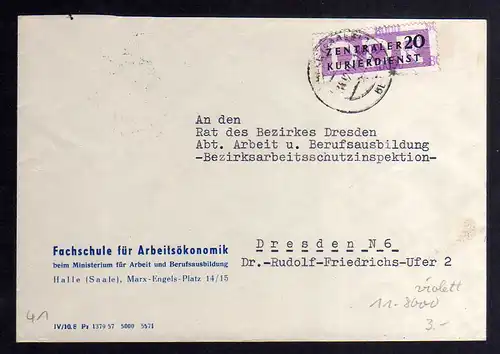 B2495 Brief DDR ZKD 11 8000 violett 1957 Fachschule für Arbeitsökonomik nach