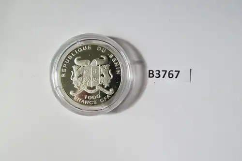 B3767 Silbermünze Republique Benin 1000 Francs CFA Deutschland Fussball WM 1974