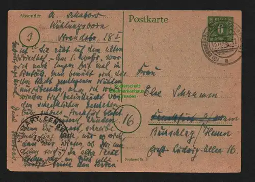 B4562 Ganzsache Mecklenburg Kühlungsborn Military Censorchip 1945