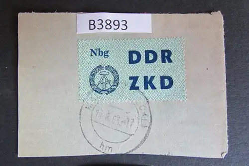 B3893 DDR ZKD C 11 Nbg Neubrandenburg Malchin 14.8. Briefstück Ersttag