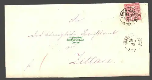 B7931 Faltbriefhülle NDP Löbau 1870 an Königliches Gerichtsamt zu Zittau