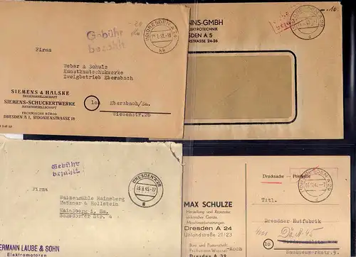 B871 Sammlung 65x SBZ Brief Karte Gebühr bezahlt 1945 Dresden Berufsgenossenscha