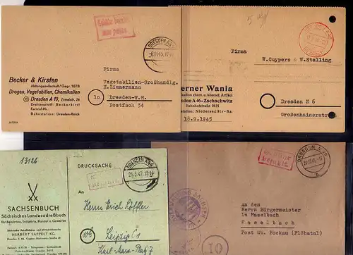 B871 Sammlung 65x SBZ Brief Karte Gebühr bezahlt 1945 Dresden Berufsgenossenscha