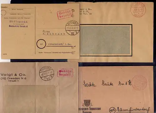 B871 Sammlung 65x SBZ Brief Karte Gebühr bezahlt 1945 Dresden Berufsgenossenscha