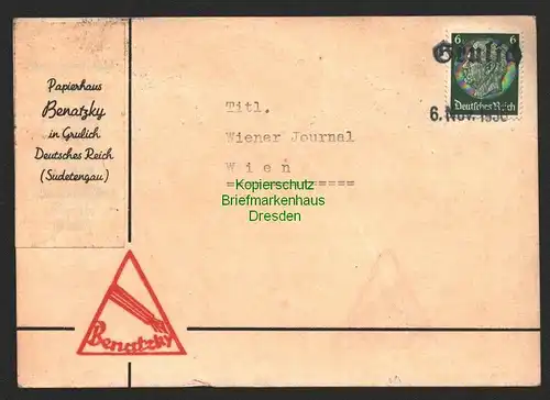 B8708 Postkarte Grulich Sudetengau 1939 Notstempel Befreiungsstempel