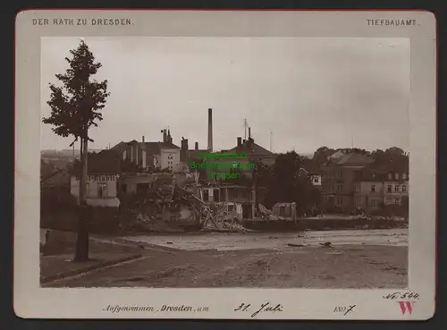 B8605 Foto auf Hartpappe Weisseritz Hochwasser 30. Juli 1897 Wehr Schusterhaus
