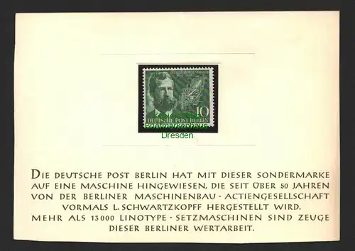 B8670 Berlin 117 Ottmar Mergenthaler ** auf Geschenkkarte m anlassbezogenem Text