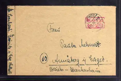 B869 SBZ Brief Gebühr bezahlt 1946 Zwönitz Privatpost nach Annaberg Erzgeb.
