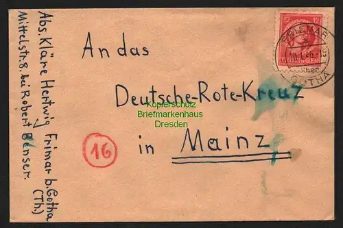 B8532 Brief SBZ Thüringen 97 Friemar über Gotha an DRK Mainz 1946