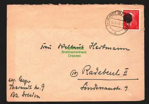 B8512 Brief Sächsische Schwärzung Tharandt 15.6.45 nach Radebeul