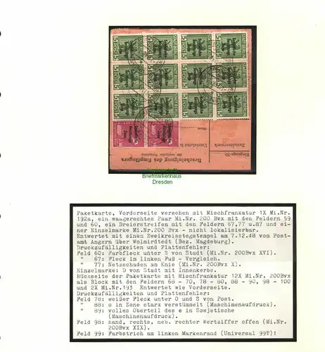 B8485 SBZ Maschinenaufdruck komplette Paketkarte Angern über Wolmirstedt 1948