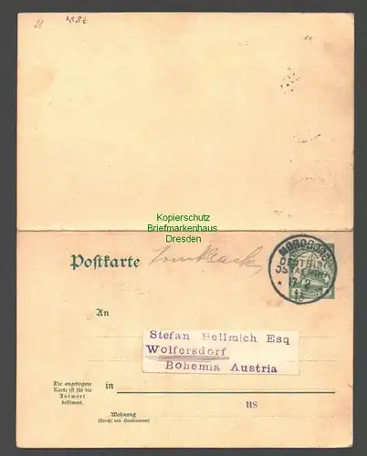 B7854 Deutsch Ostafrika DOA Ganzsache Doppelkarte Morogoro 1913 Drucksache nach