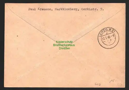 h6013 SBZ Handstempel Bezirk 27 Leipzig 31 Brief Einschreiben 10.7.48 MiF