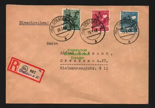 h6128 SBZ Handstempel Bezirk 14 Dresden Brief 20, 40 Pfg. 173 176 Dresden A27