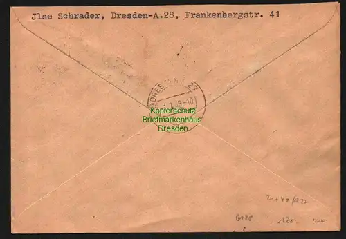 h6128 SBZ Handstempel Bezirk 14 Dresden Brief 20, 40 Pfg. 173 176 Dresden A27